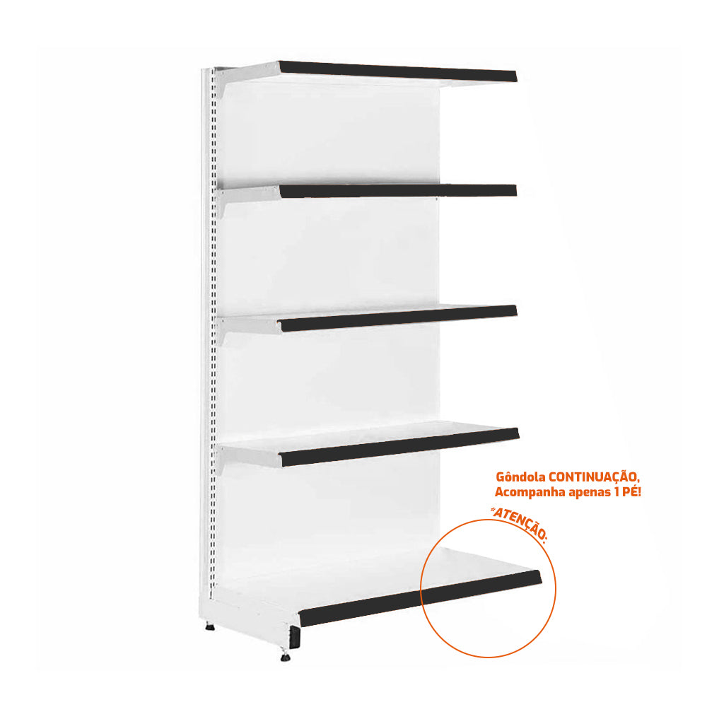Gôndola Prateleira New Plus 1,70 Parede Continuação GPC - Sa Gôndolas Porta Etiquetas Preto