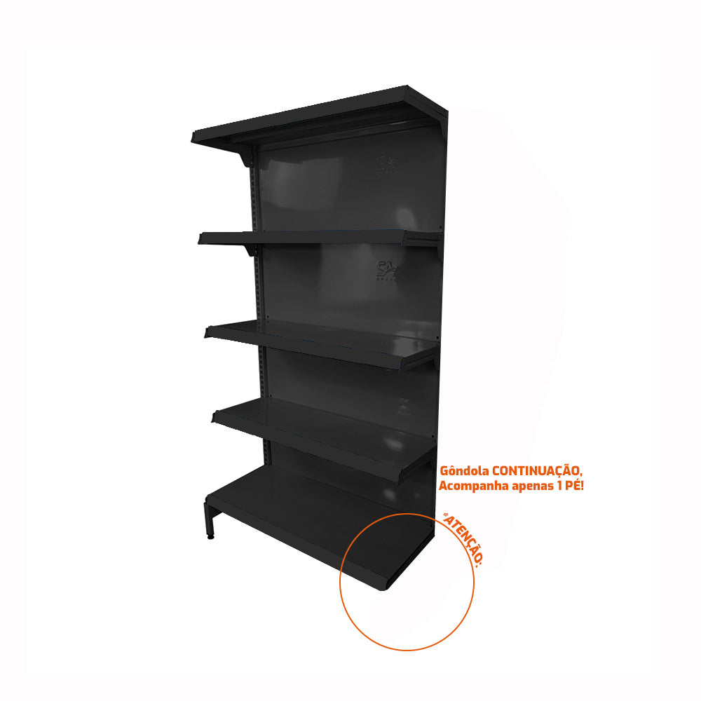 Gôndola Prateleira Preta New Plus 1,70 Parede Continuação GPC - Sa Gôndolas Porta Etiquetas Preto