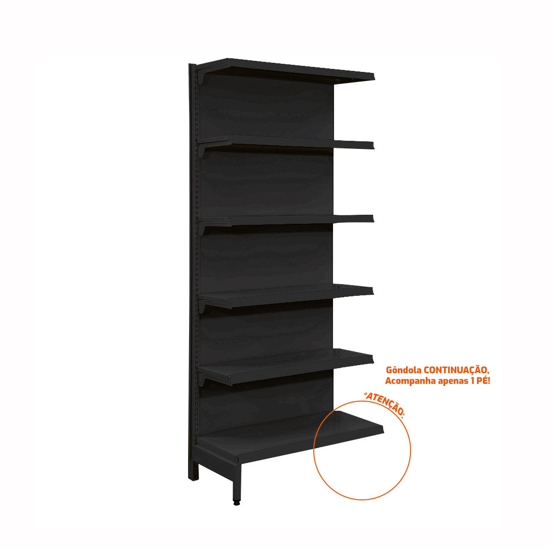 Gôndola Prateleira Preta New Plus 2,00 Parede Continuação GPC - Sa Gôndolas Porta Etiquetas Preto