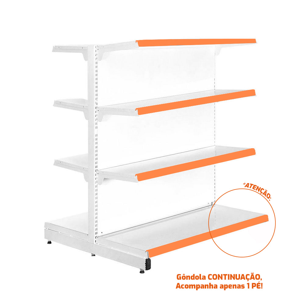 Gôndola Prateleira New Plus 1,40 Central Continuação GCC - Sa Gôndolas Porta Etiquetas Laranja