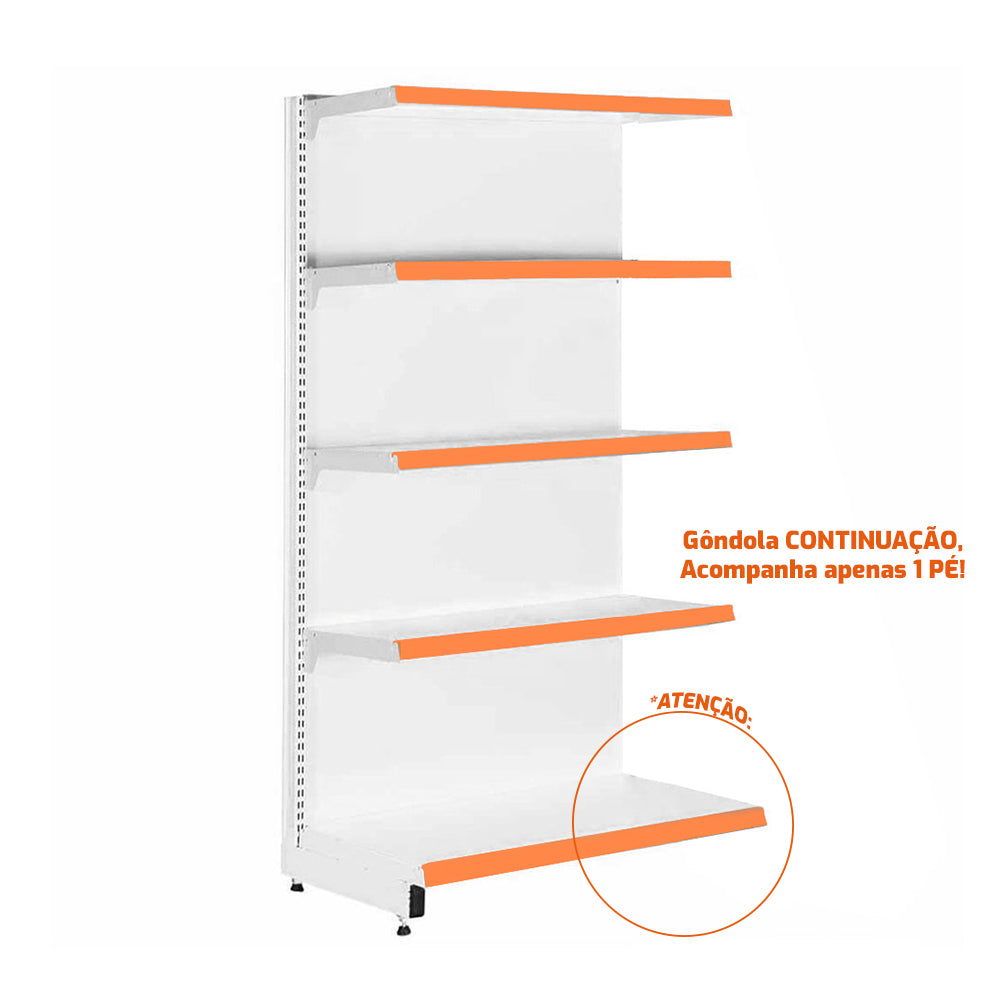 Gôndola Prateleira New Plus 1,70 Parede Continuação GPC - Sa Gôndolas Porta Etiquetas Laranja