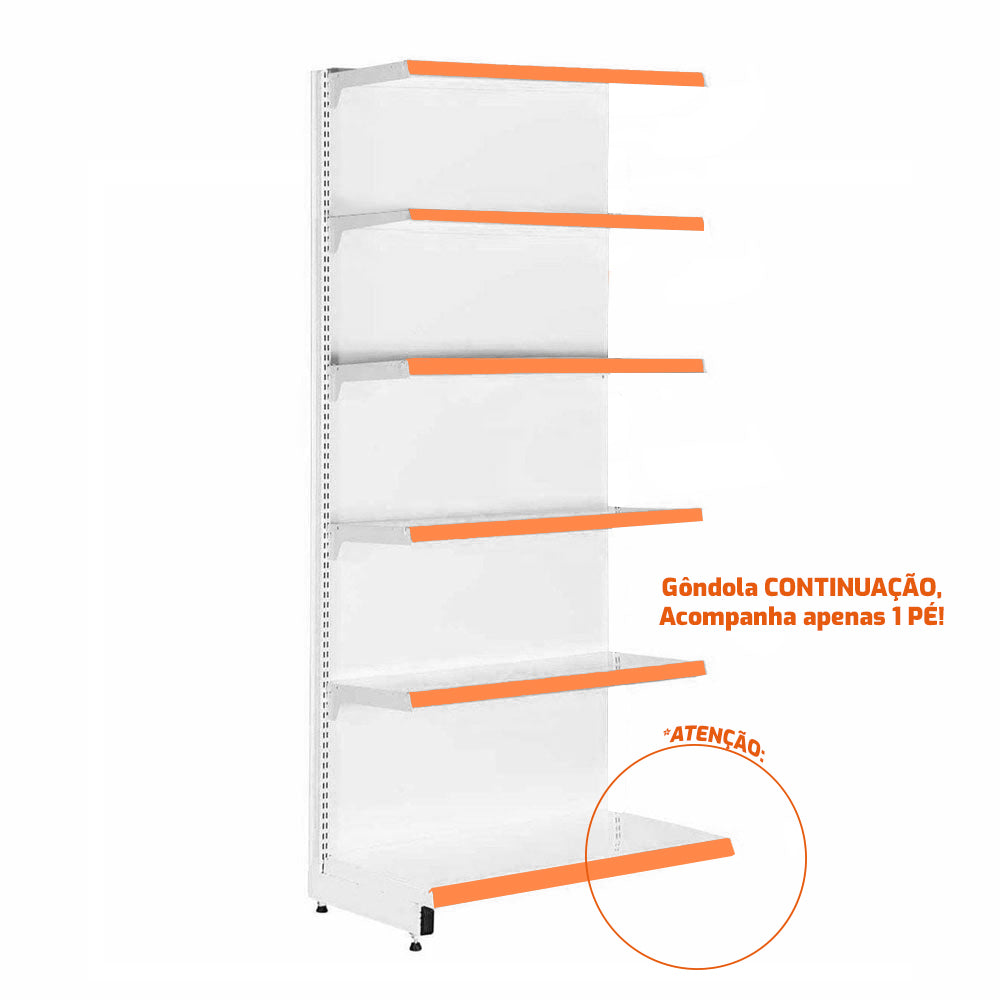 Gôndola Prateleira New Plus 2,00 Parede Continuação GPC - Sa Gôndolas Porta Etiquetas Laranja