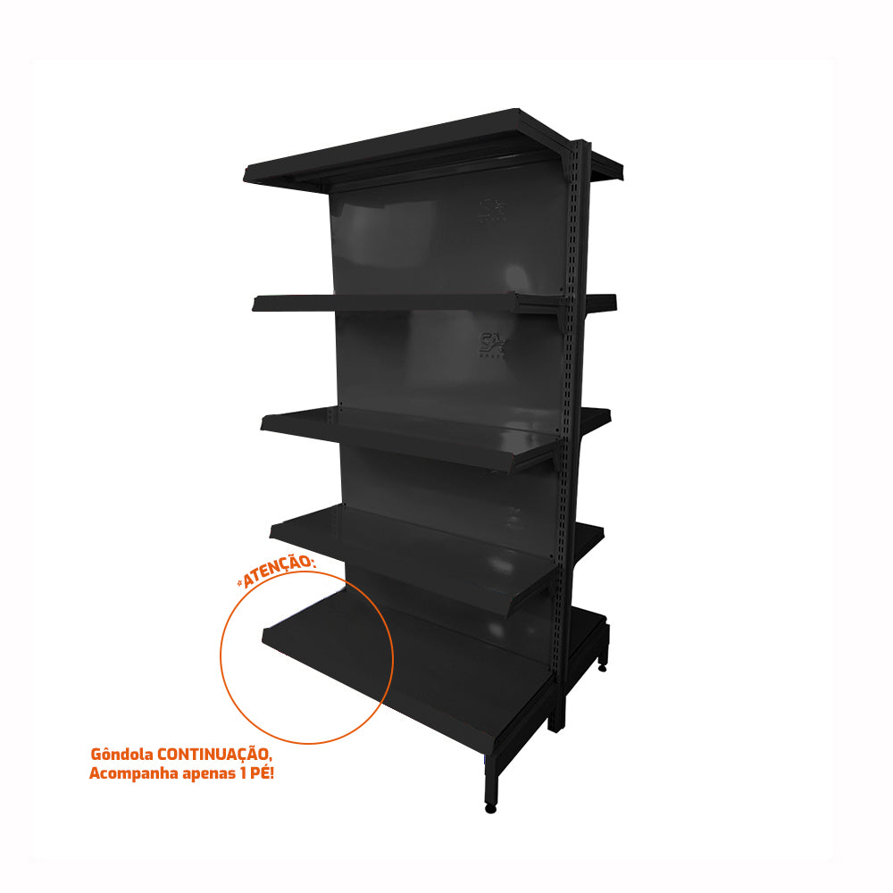 Gôndola Prateleira Preta New Plus 1,70 Central Continuação GCC - Sa Gôndolas Porta Etiquetas Preto