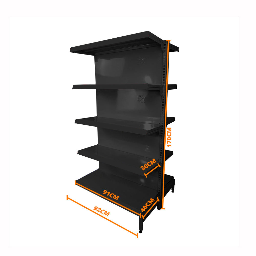 Gôndola Prateleira Preta New Plus 1,70 Central Continuação GCC - Sa Gôndolas Porta Etiquetas Preto