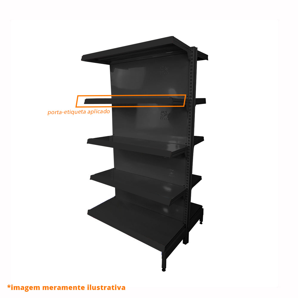 Gôndola Prateleira Preta New Plus 1,70 Central Continuação GCC - Sa Gôndolas Porta Etiquetas Preto