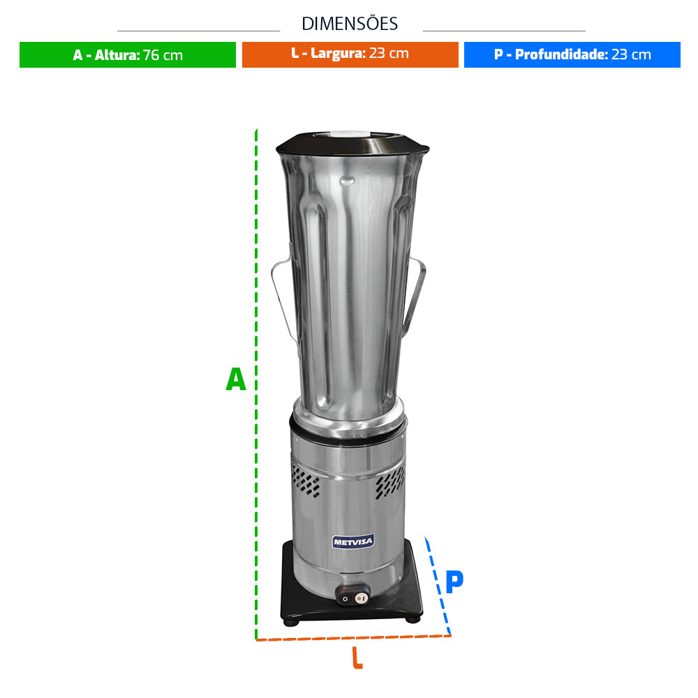 Liquidificador De Baixa Rotação Comercial Inox 8 Litros 1/2 CV 3500RPM LQL.8 220V - Metvisa