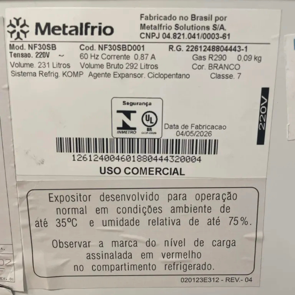 SEMINOVO - Freezer Horizontal 220V Tampa de Vidro Congelados 230 Litros NF30 - Metalfrio