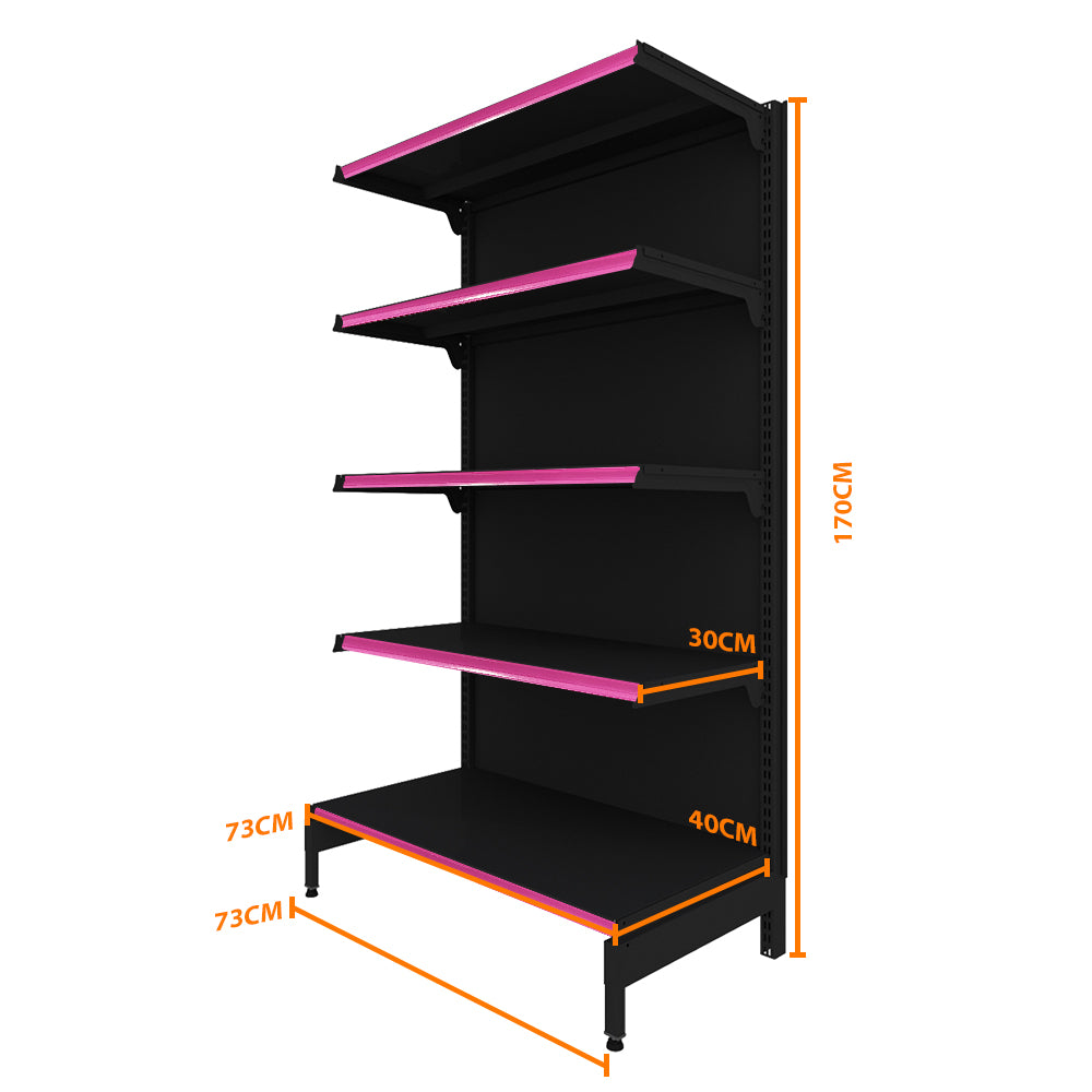 Gôndola Prateleira Preta New Plus 1,70 Ponta GP - Sa Gôndolas Porta Etiquetas Rosa