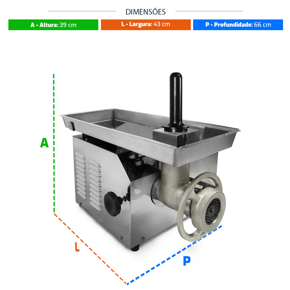 SEMINOVO - Picador Moedor de Carne Profissional Para Açougues Boca 22 Aço Carbono 1cv Pcl22l 220V - Metvisa
