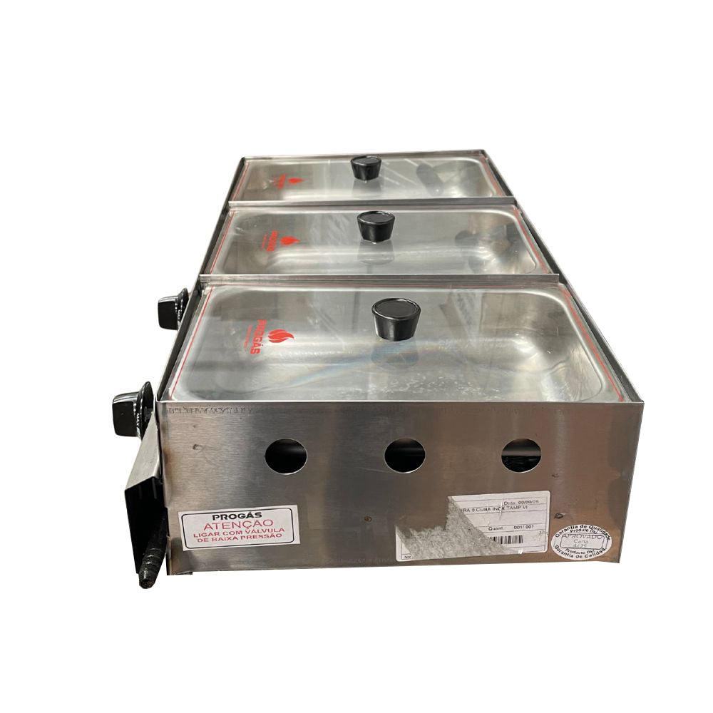 SEMINOVO - Molheira 3 Cubas (Duas Quentes) Tampa de Vidro a Gás PR-03G - Progás