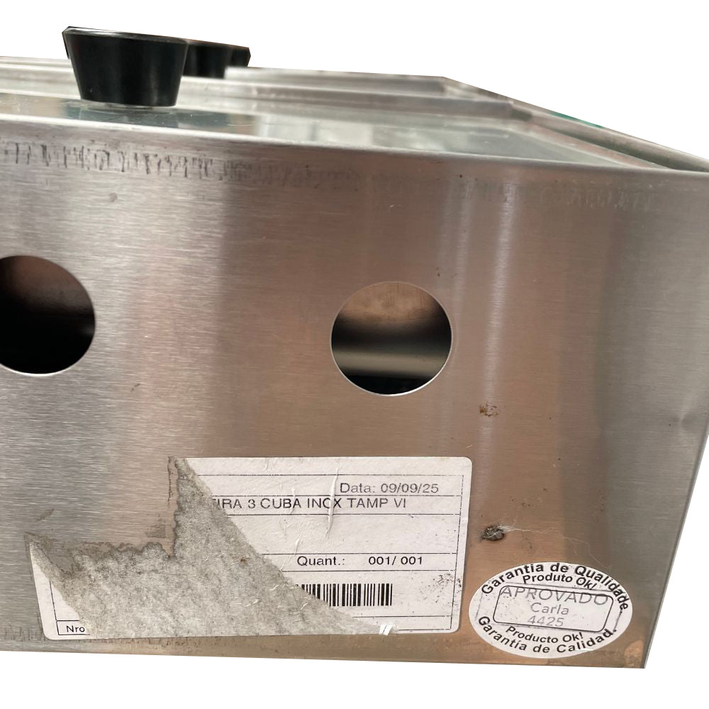 SEMINOVO - Molheira 3 Cubas (Duas Quentes) Tampa de Vidro a Gás PR-03G - Progás