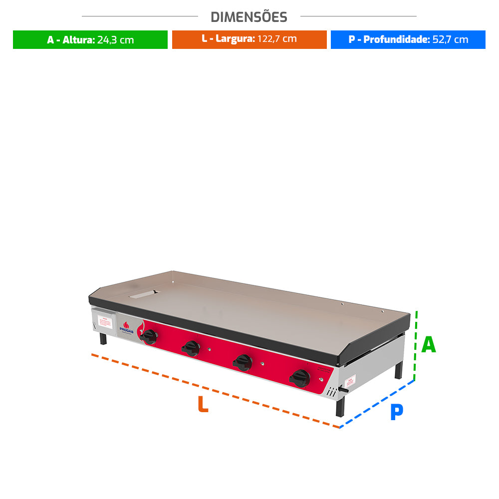 Chapa Lanche Bifeteira a Gás Profissional 6,3mm Inox PR-1200G - Progás