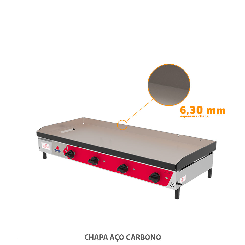 Chapa Lanche Bifeteira a Gás Profissional 6,3mm Inox PR-1200G - Progás