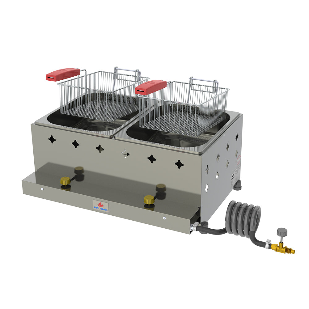 Fritadeira Profissional a Gás 10 Litros Tacho Retangular 2 Cestos Óleo PR-20G - Progás