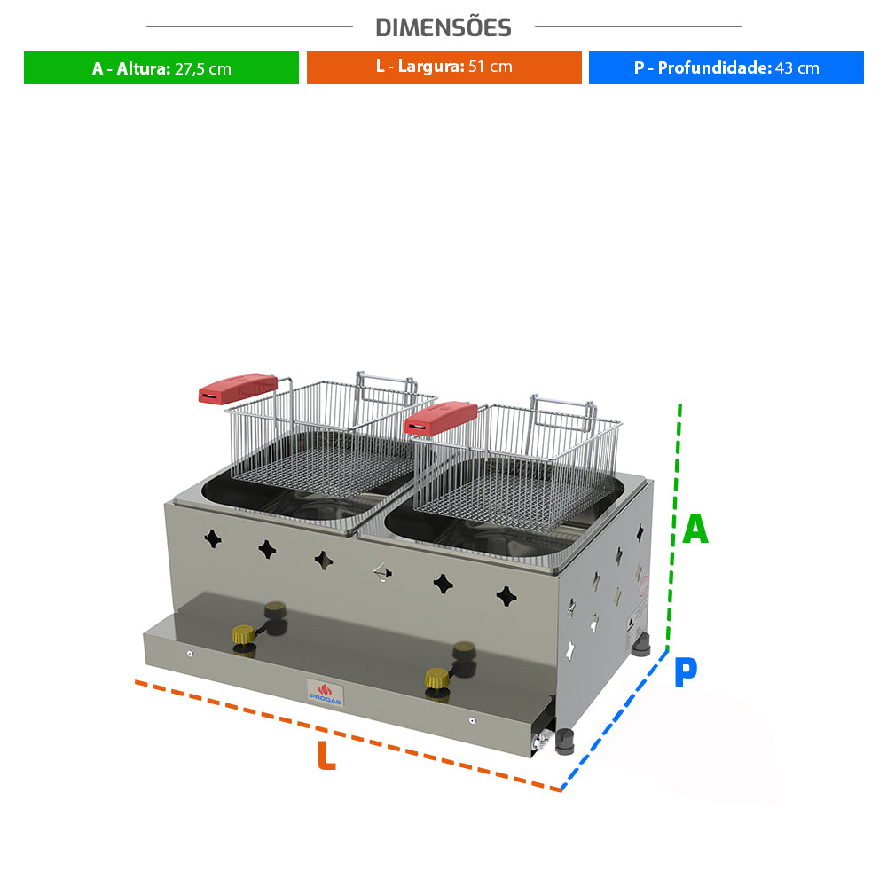 SEMINOVO - Fritador Retangular 2 Cestos Gás PR-20G - Progás