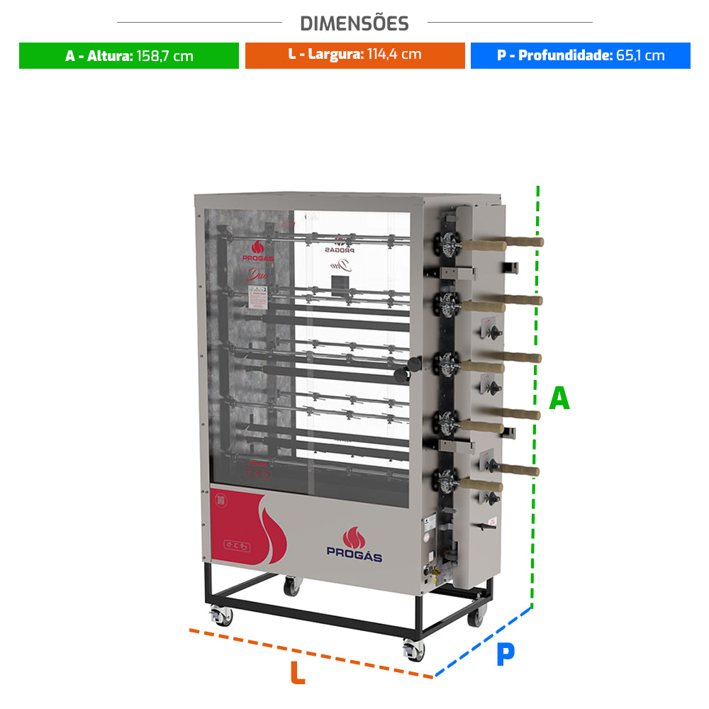 Assador de Frango Rotativo Profissional a Gás 10 Espetos Tubular 50 Frangos 100kg PR-6100 Duo 220V –  Progás