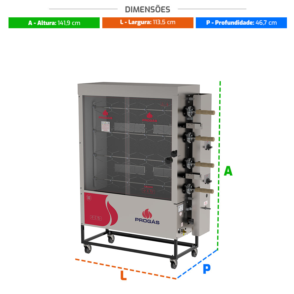 Assador Frango Infra Vermelho 4 Espetos Garfo Pr-621 Bivolt Progás