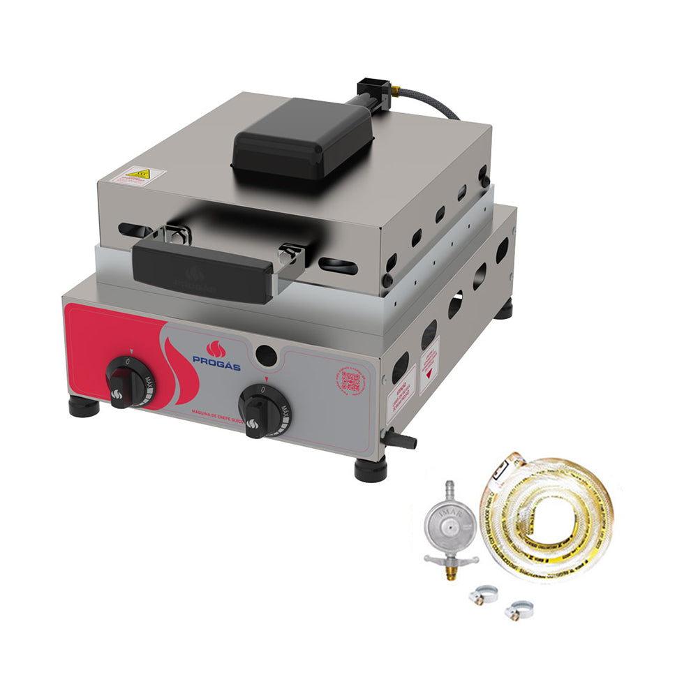 Kit Maquina De Crepe a Gás Prensa Crepes Suíço 12 Cavidades PRK-120g + Kit Gás - Progás