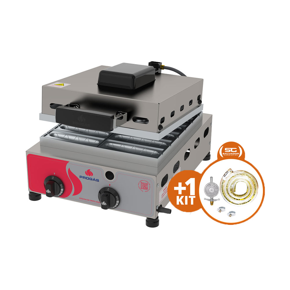 Kit Maquina De Crepe a Gás Prensa Crepes Suíço 12 Cavidades PRK-120g + Kit Gás - Progás