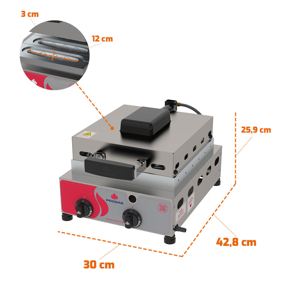 Kit - Prensa a Gás Crepes Suíço 12 Cavidades Prk-120g + Kit Gás - Progás