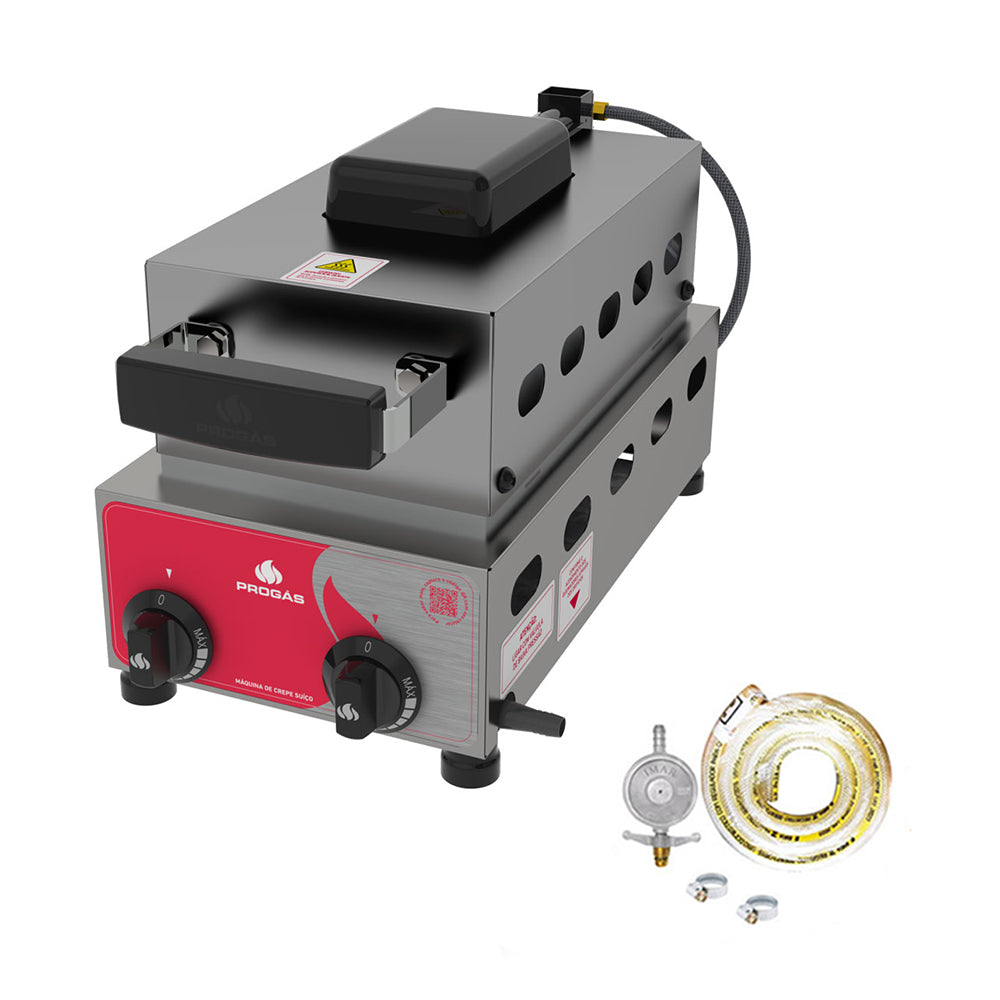 Kit Maquina De Crepe a Gás Prensa Crepes Suiço 6 Cavidades PRK-60G + Kit Gás - Progás