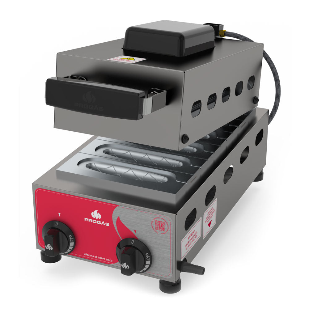 Kit Maquina De Crepe a Gás Prensa Crepes Suiço 6 Cavidades PRK-60G + Kit Gás - Progás