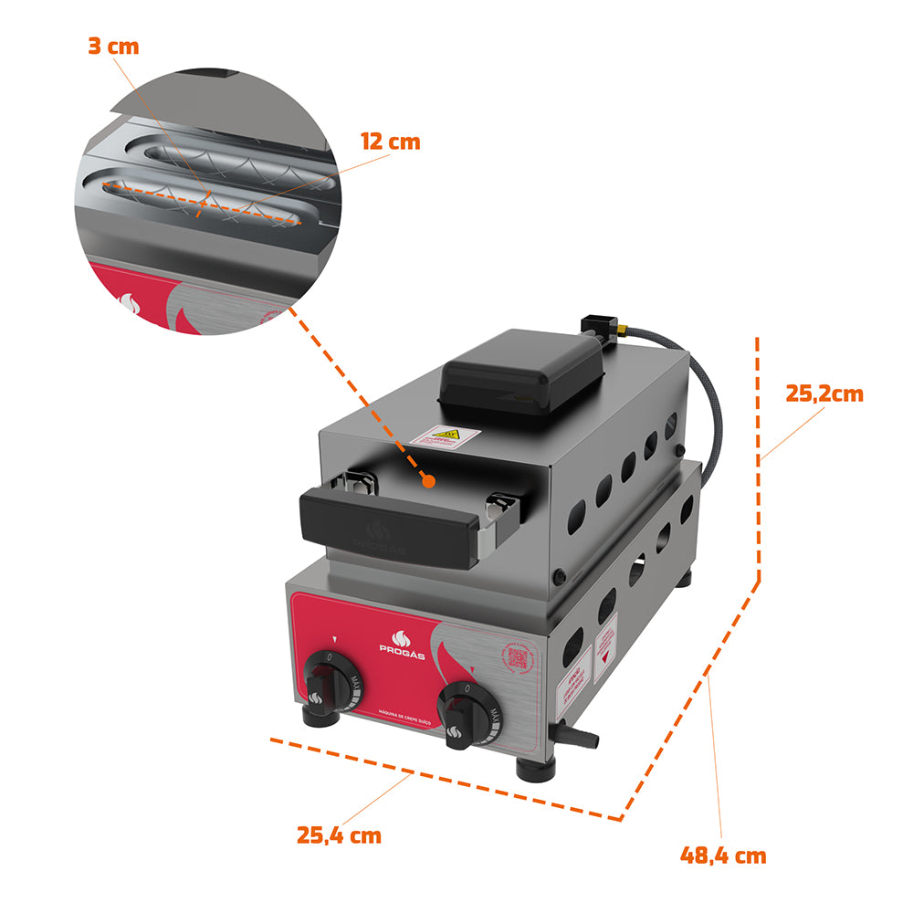 Kit Maquina De Crepe a Gás Prensa Crepes Suiço 6 Cavidades PRK-60G + Kit Gás - Progás