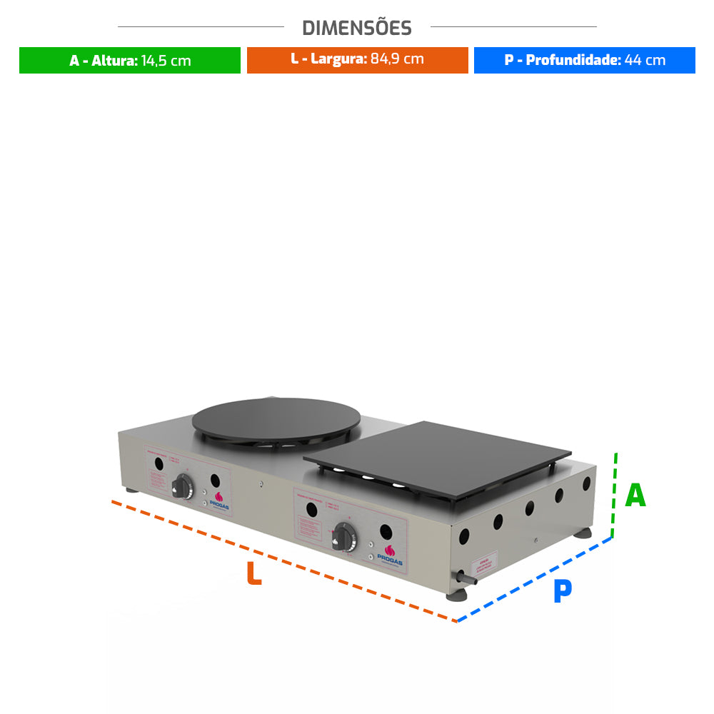 Maquina De Crepe a Gás 1 Chapa Redonda e 1 Chapa Quadrada Inox PRKF-202G - Progás P20187