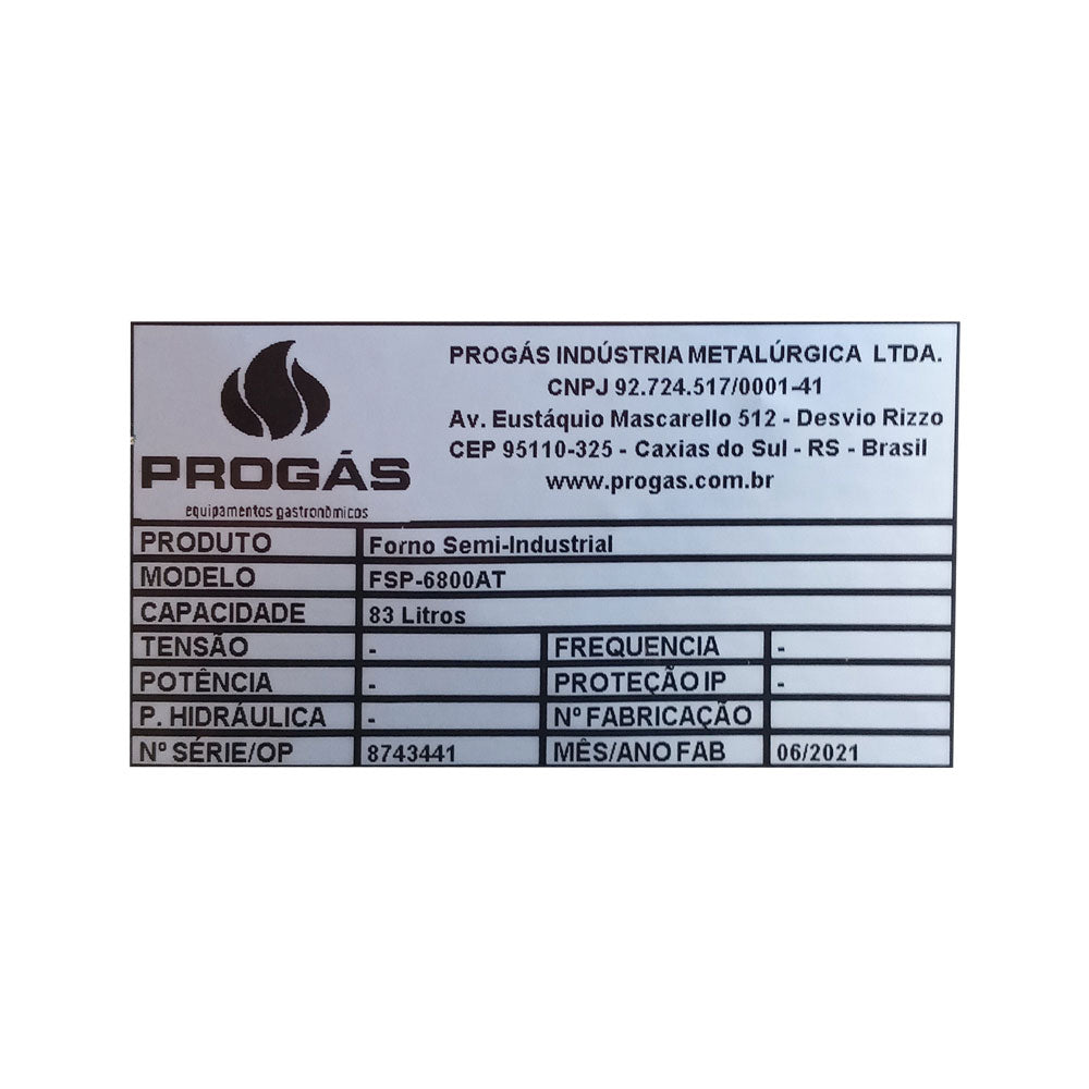 SEMINOVO - Forno Semi-industrial P/fogões C/pedra Refrat. e Termômetro FSP-6800N - Progas