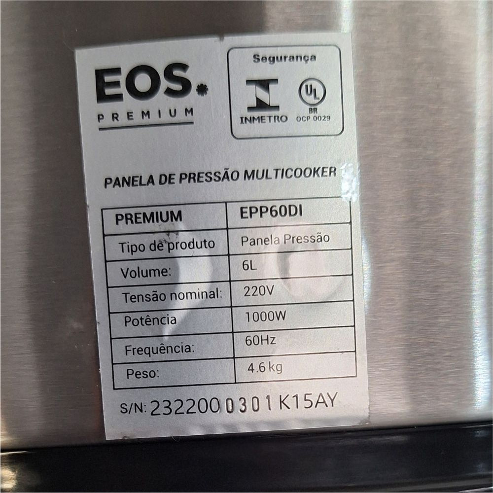 Semi - Panela de Pressão Elétrica Multicooker Digital Inox 6l Epp60di 220v - Eos