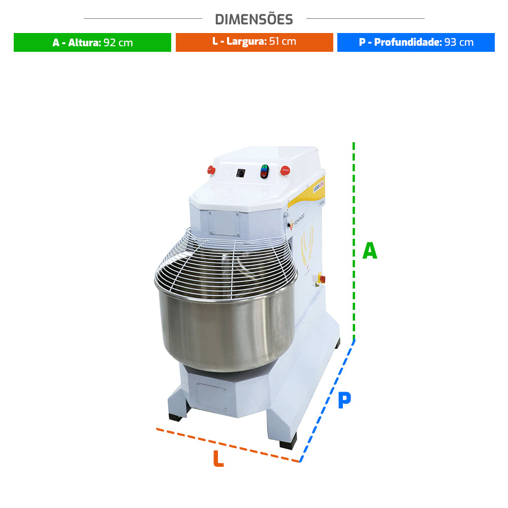 Amassadeira Espiral Massa Pão Padaria Trifásica 2 Velocidades 25Kg Vaes25 - Venâncio 380T