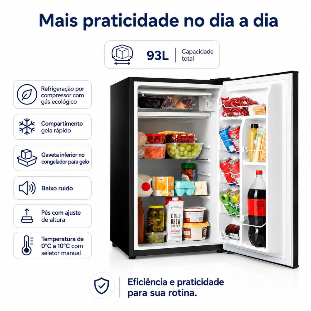 SEMINOVO - Frigobar Mini Refrigerador Doméstico Ice Compact 93l EFB101P 127V Preto - EOS
