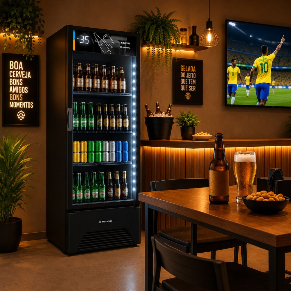 SEMINOVO - Cervejeira Expositor Vertical Porta de Vidro 497 Litros VN50AH Optima All Black 127V - Metalfrio