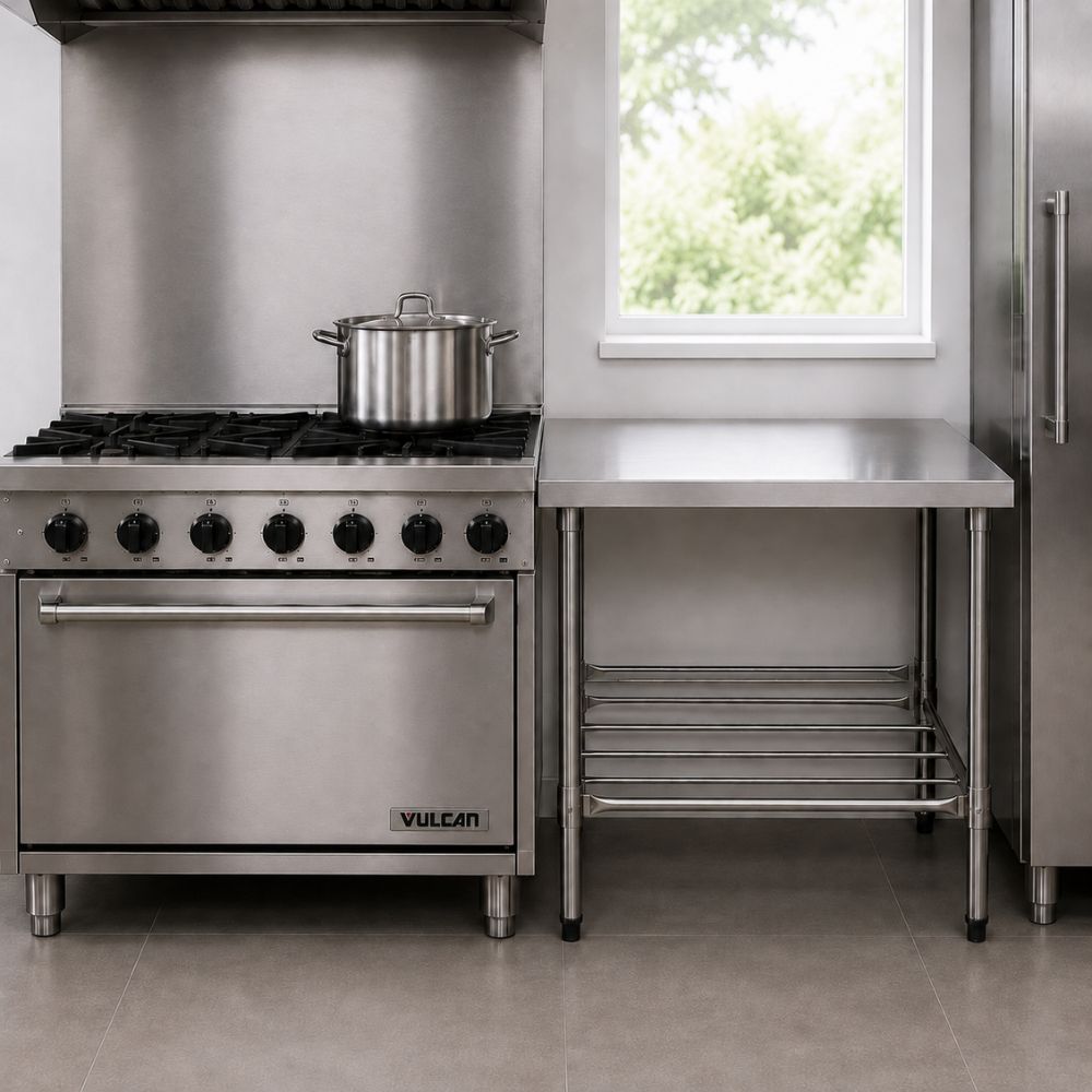 SEMINOVO - Bancada de Apoio Inox, Tampo Liso, Prateleira Tubular MITLPT 900 - Refrimate