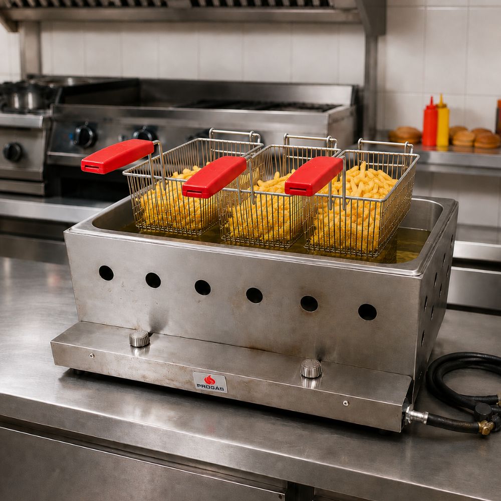 SEMINOVO - Fritadeira Profissional a Gás uma Cuba Grande retangular 10L Três Cestos Pr-30g - Progás