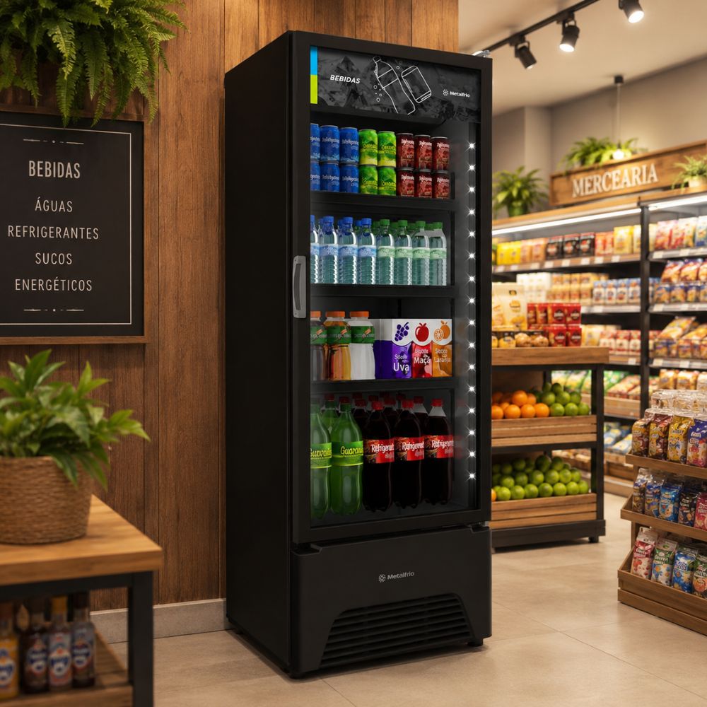 SEMINOVO - Visa Cooler Refrigerador Expositor de Bebidas Vertical 2 a 8ºc 370l Vb40al 220v All Black - Metalfrio