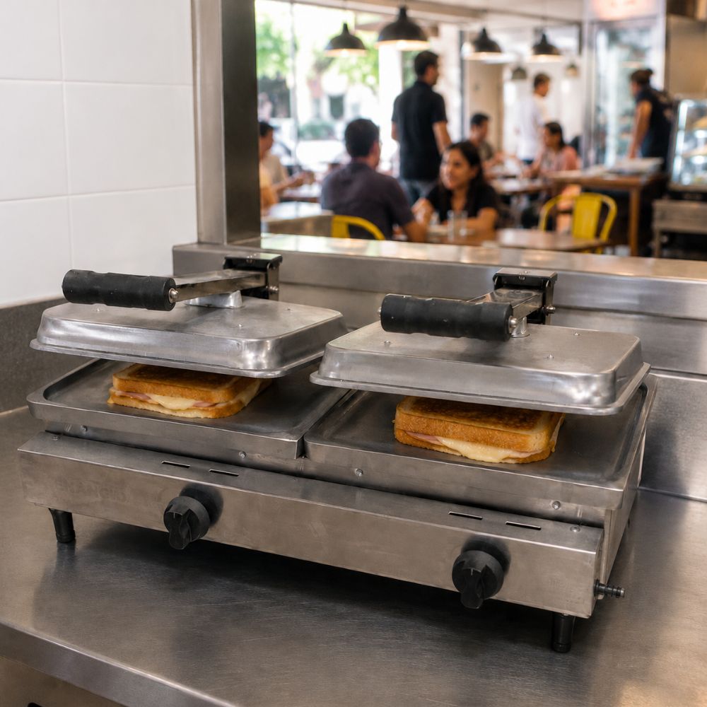 SEMINOVO - Sanduicheira Lanche Conjugada Gás 2 Prensa Chapa Lisa Alumínio SCG70A2P - Venâncio