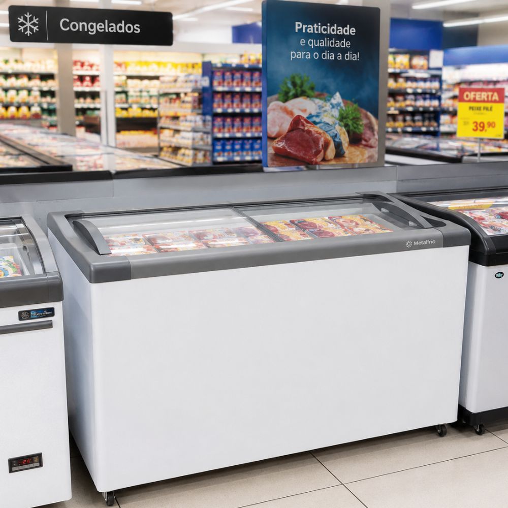 SEMINOVO - Freezer Horizontal Tampa de Vidro Congelados 318 Litros NF40 - Metalfrio 127V