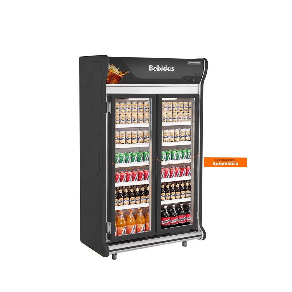 Detalhe portas de bater Autosserviço ASB1240 Refrimate com vidro duplo e sistema LED