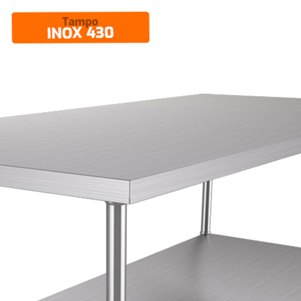 Tampo superior em inox 430 escovado de 1mm da Mesa Bai 1400/700 Metalcubas