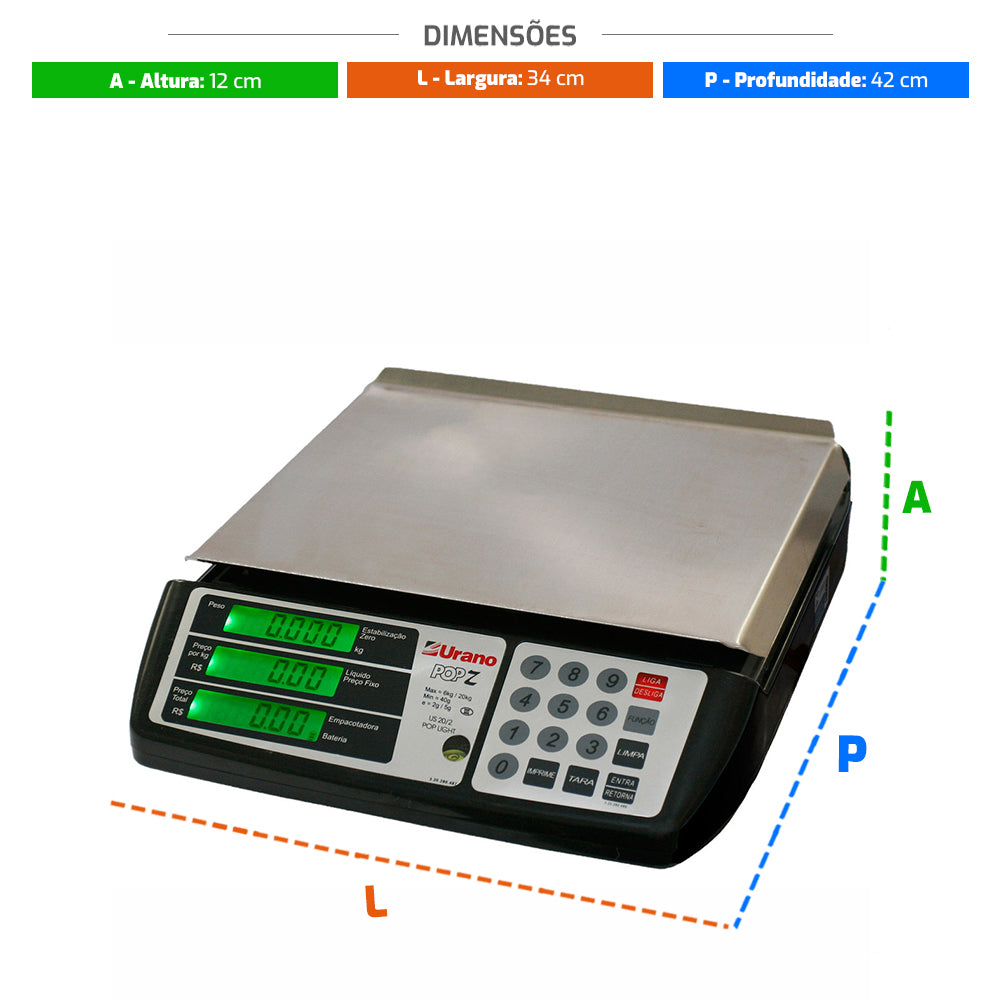 Balança Eletrônica Digital Urano com capacidade de 31kg, alta precisão para diversos produtos