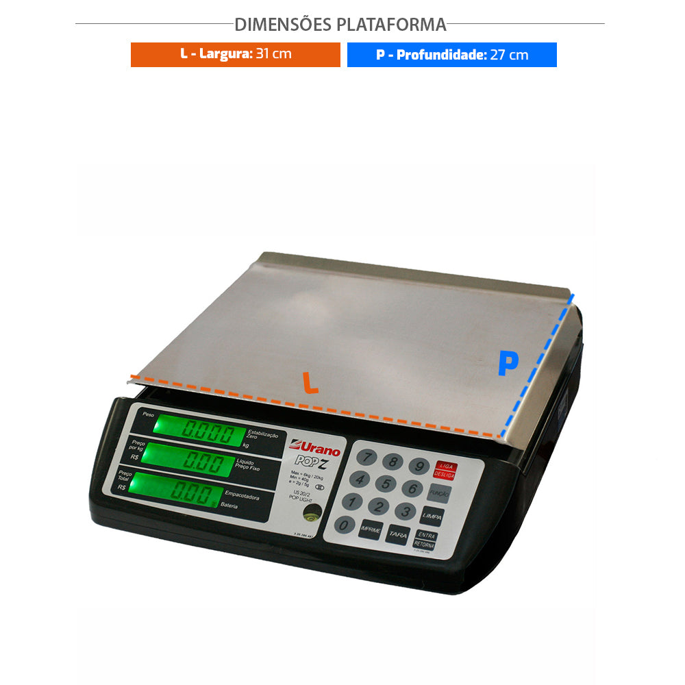 Design lateral da Balança Digital Urano 31kg, robusta para uso diário em estabelecimentos