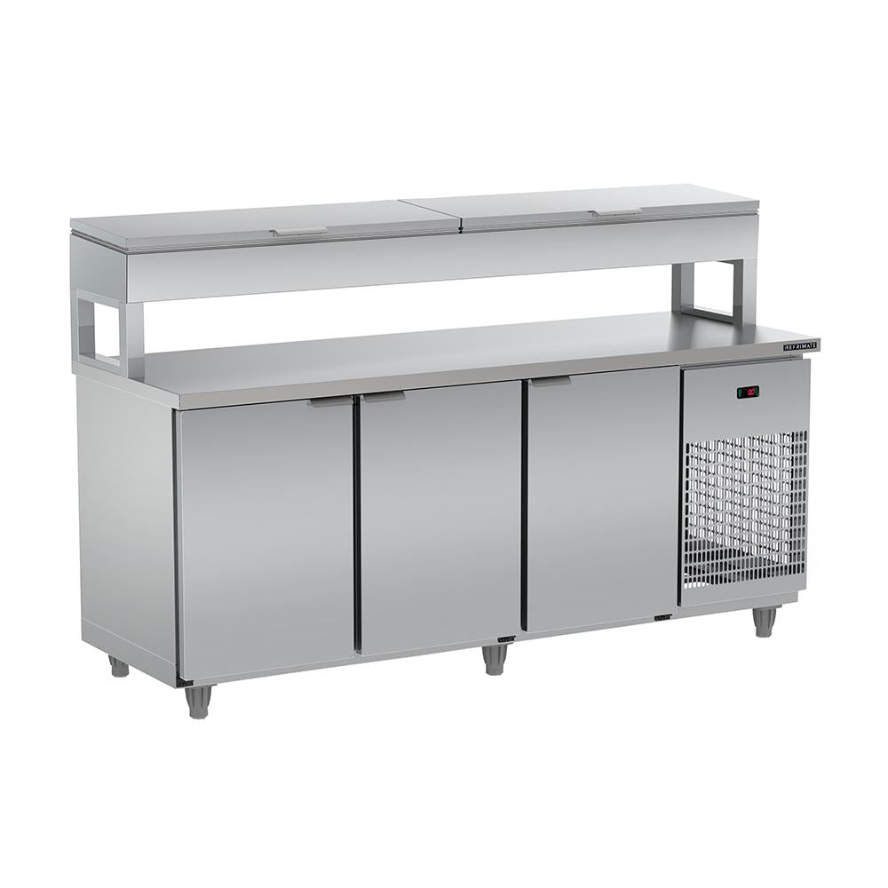 Balcão refrigerado condimentador Refrimate 200cm com 7 cubas para preparo profissional – Salvador Comercial