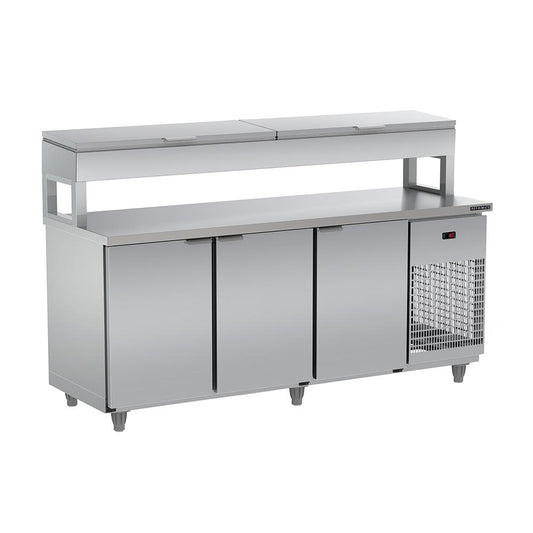 Balcão refrigerado condimentador Refrimate 200cm com 7 cubas para preparo profissional – Salvador Comercial