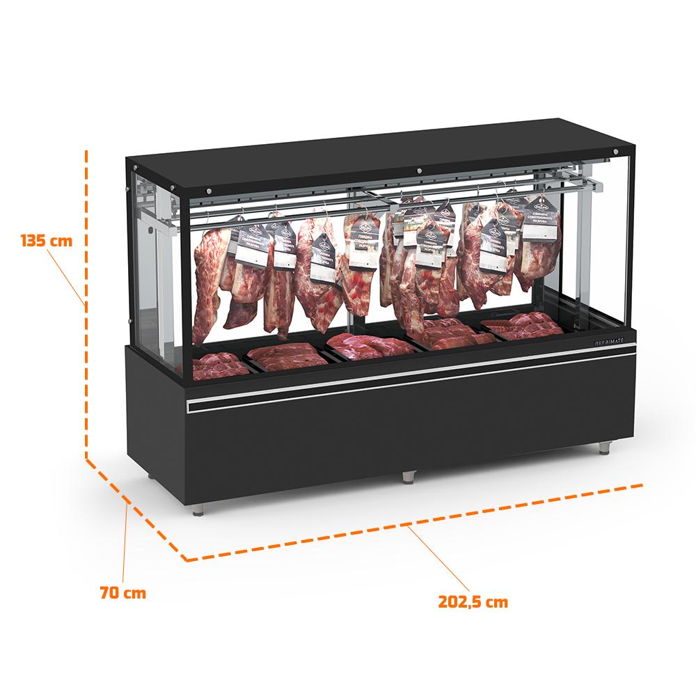 Balcão refrigerado gancheira inox 2 metros ideal para exposição de carnes em açougues, Salvador Comercial