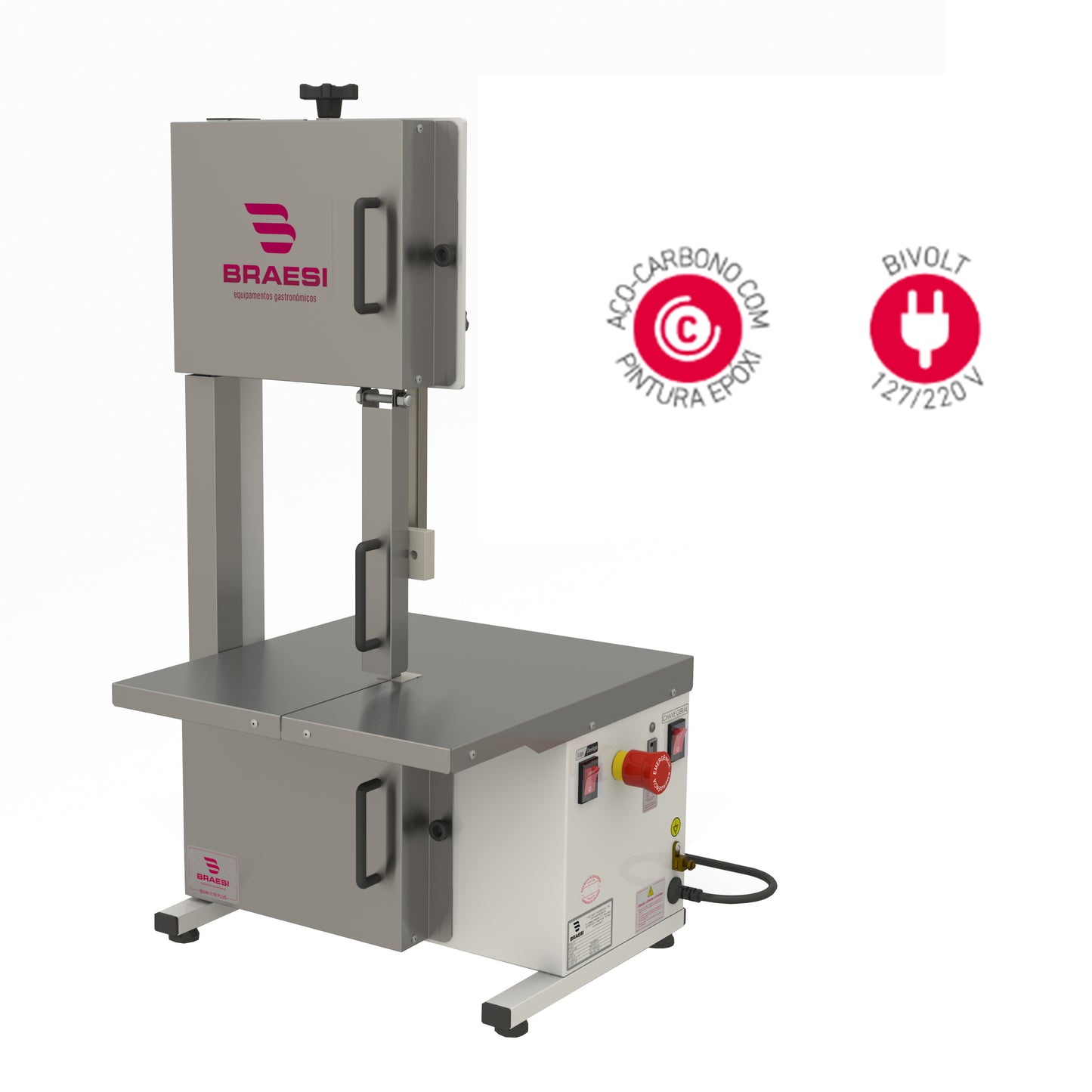 Detalhe do acabamento semi-inox da Mini Serra Fita BSIM-178 Plus durável