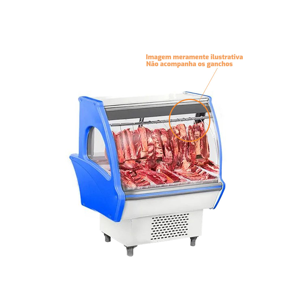 Câmara Expositora de Açougue EAP 1500 com gancheira e bandejas, ideal para conservação e apresentação de carnes em estabelecimentos.