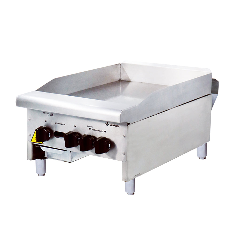 Chapa bifeteira americana a gás Venâncio CG45 inox luxo 45cm com chapa de 18mm para lanchonetes e food trucks