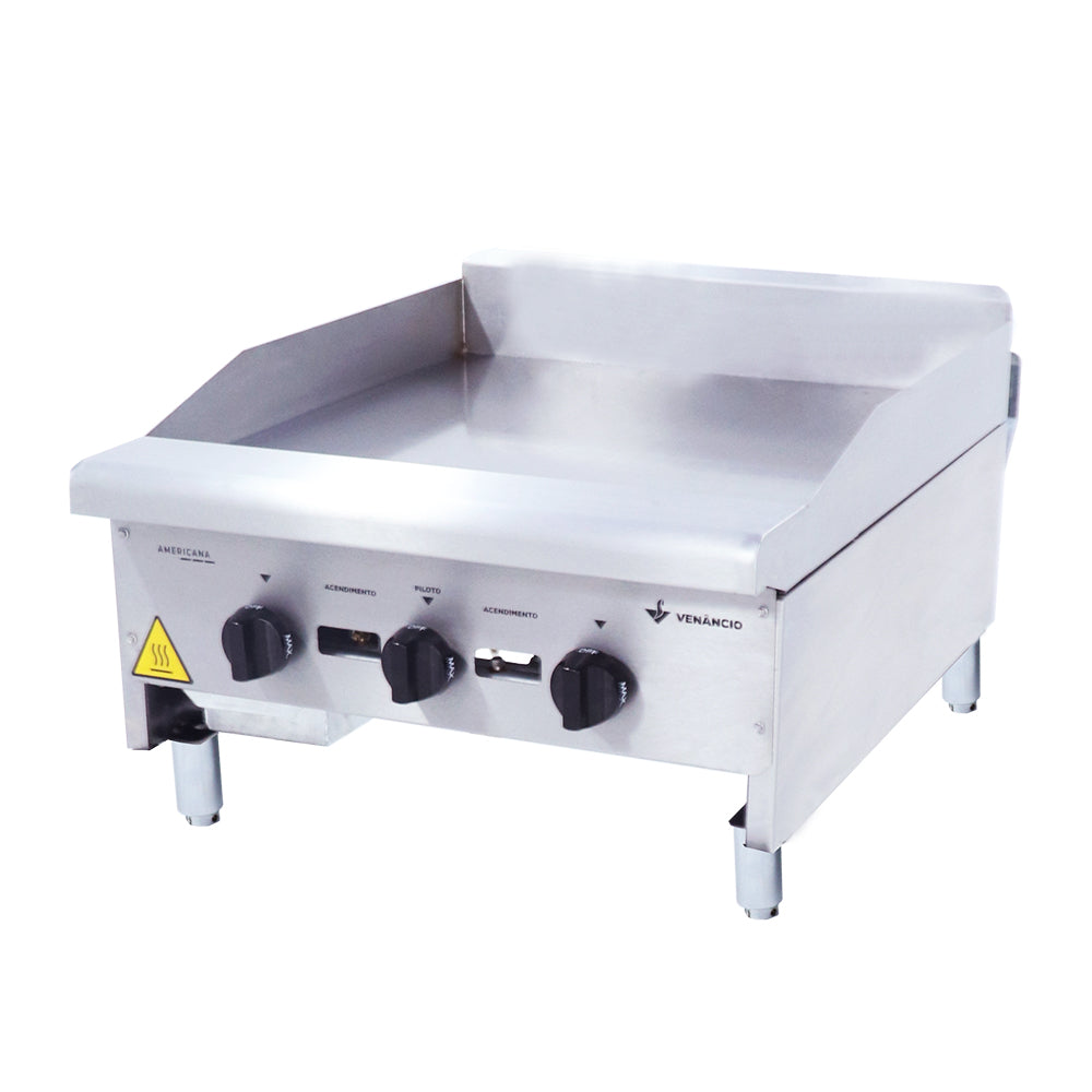 Chapa bifeteira americana a gás Venâncio CG60 inox 60cm com chapa de 8mm para restaurantes e lanchonetes