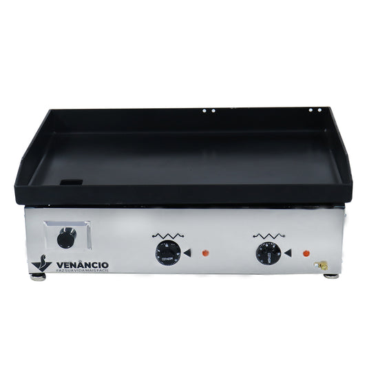 Chapa bifeteira sanduicheira elétrica profissional Venâncio CE65 220V em aço carbono para uso comercial e industrial.